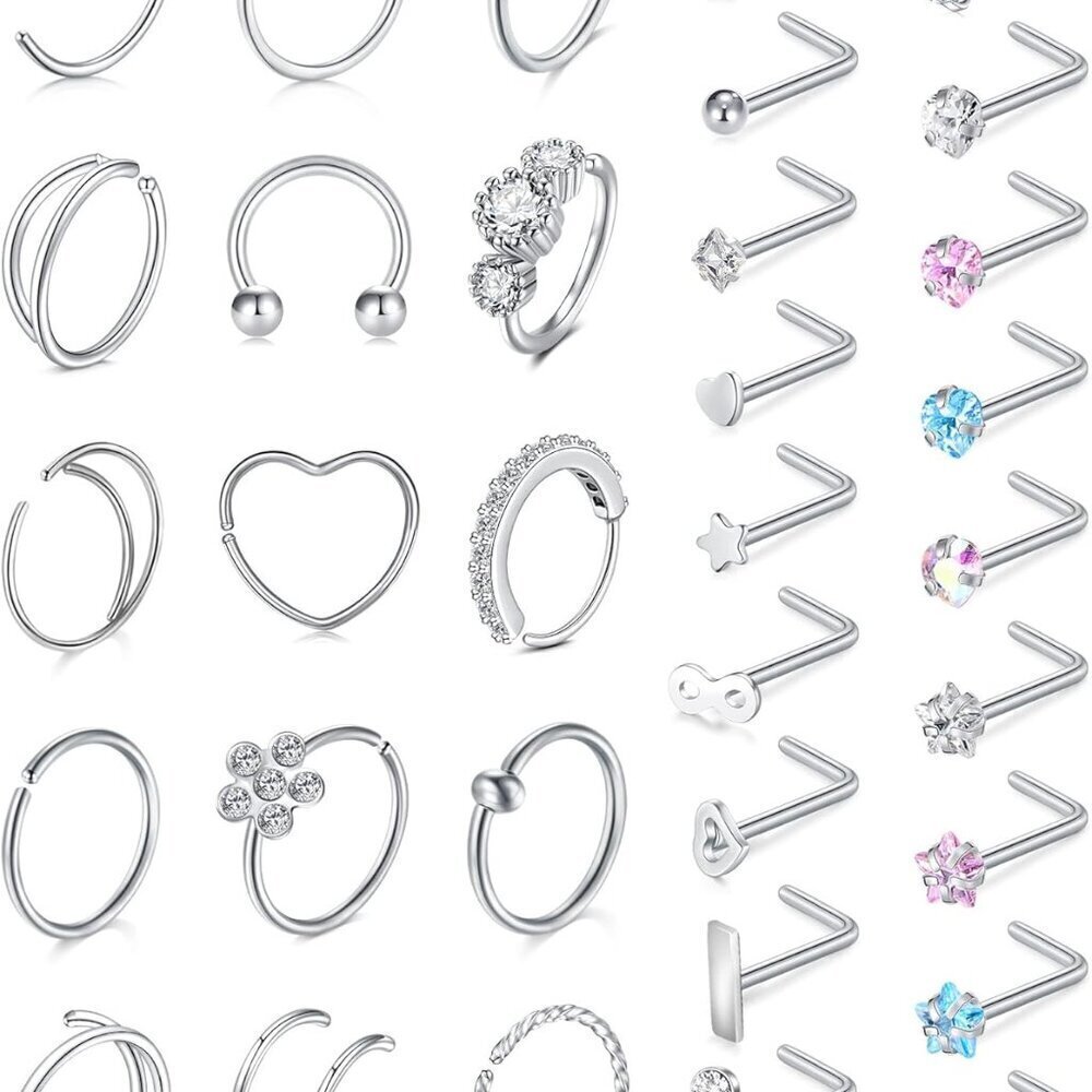20G Stainless Steel Nose Rings Women Men Hoops Studs Piercing Jewelry
